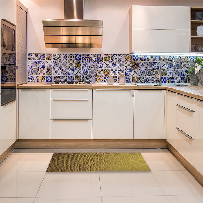 Patterned Dark Bronze Brown Rug in a Kitchen, pat3532org
