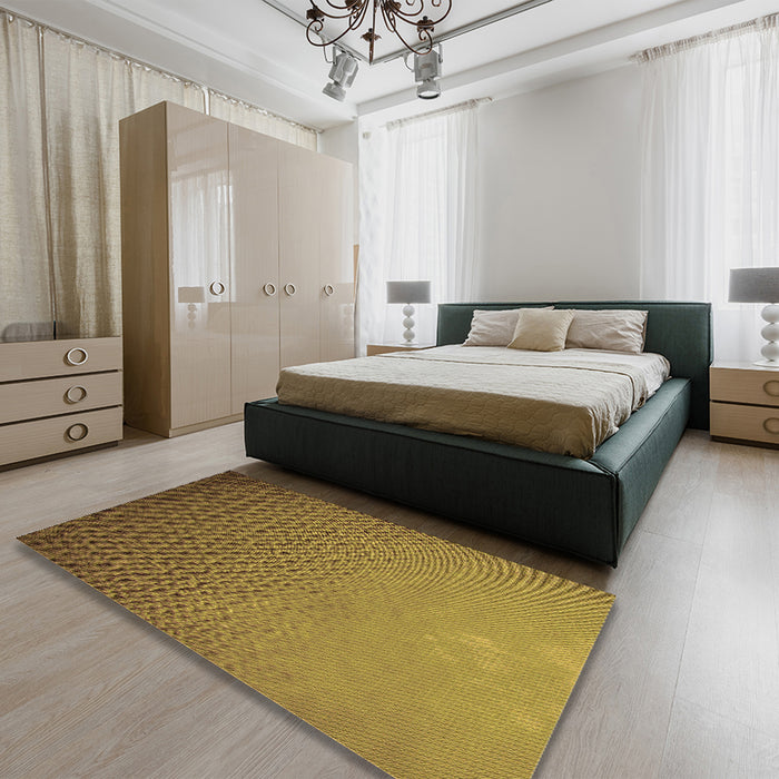 Patterned Dark Bronze Brown Rug in a Bedroom, pat3532org