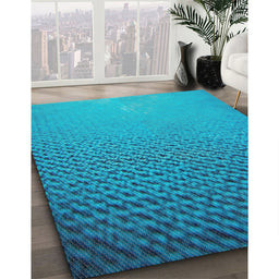 Patterned Aqua Cyan Blue Novelty Rug in Family Room, pat3532