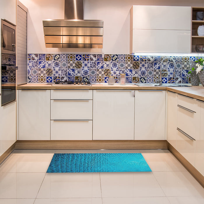 Patterned Aqua Cyan Blue Novelty Rug in a Kitchen, pat3532