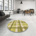 Round Patterned Dark Golden Brown Rug in a Office, pat3533brn