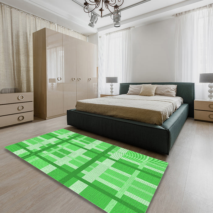 Round Machine Washable Transitional Neon Green Rug in a Office, wshpat3533grn