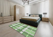 Patterned Green Novelty Rug in a Bedroom, pat3533