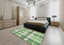 Patterned Green Novelty Rug in a Bedroom, pat3533