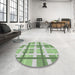 Round Machine Washable Transitional Green Rug in a Office, wshpat3533