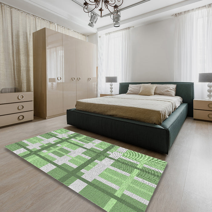 Machine Washable Transitional Green Rug in a Bedroom, wshpat3533