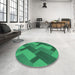 Round Patterned Spring Green Rug in a Office, pat3534grn