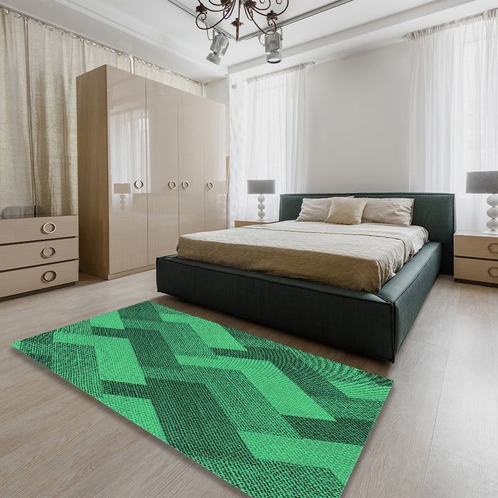 Patterned Spring Green Rug in a Bedroom, pat3534grn