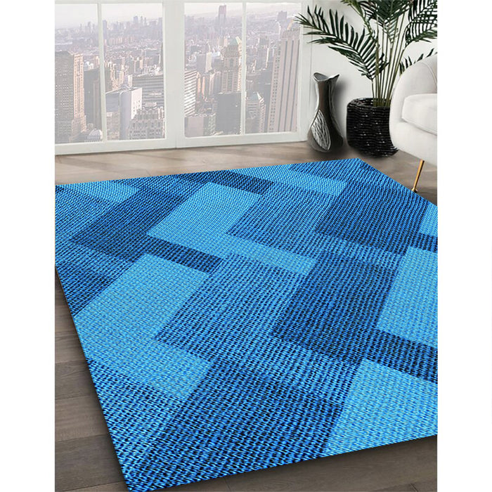 Patterned Blue Rug in Family Room, pat3534lblu