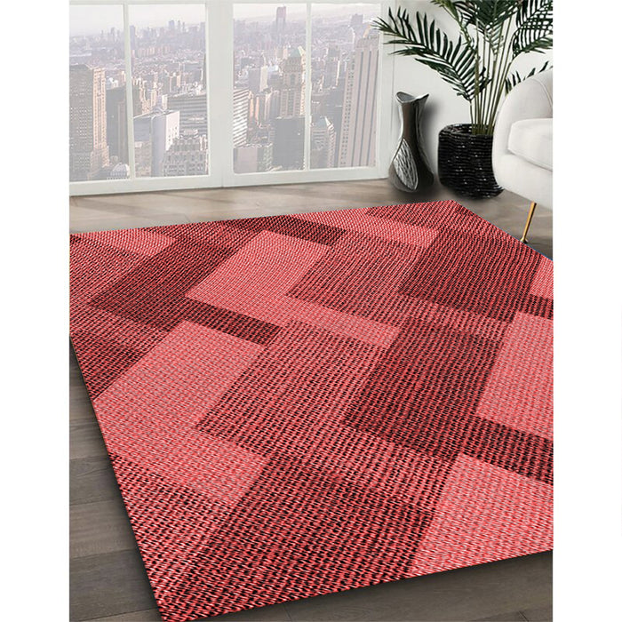 Patterned Red Rug in Family Room, pat3534rd
