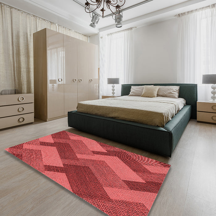 Patterned Red Rug in a Bedroom, pat3534rd