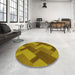 Round Patterned Yellow Rug in a Office, pat3534yw