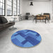 Round Machine Washable Transitional Blueberry Blue Rug in a Office, wshpat3534