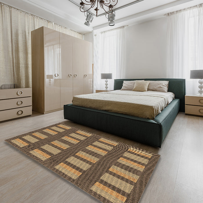 Patterned Bronze Brown Rug in a Bedroom, pat3535brn