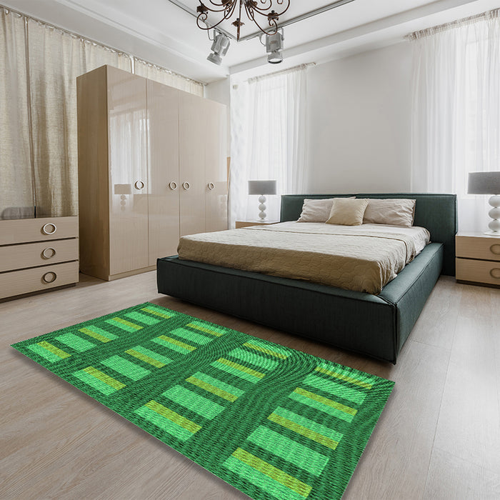 Round Machine Washable Transitional Green Rug in a Office, wshpat3535grn