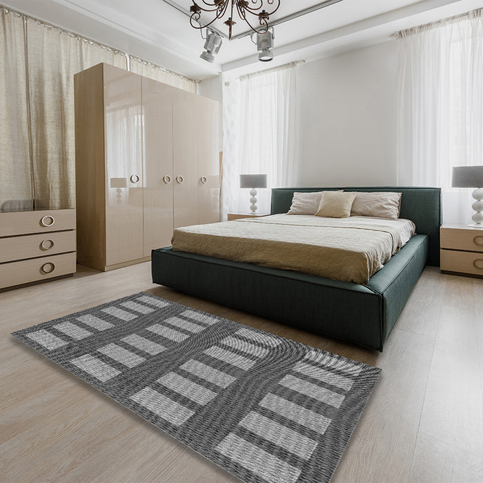 Round Machine Washable Transitional Gray Rug in a Office, wshpat3535gry
