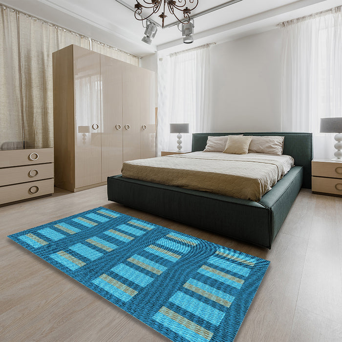 Round Machine Washable Transitional Blue Rug in a Office, wshpat3535lblu