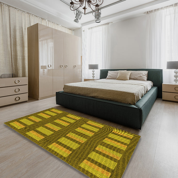 Patterned Dark Bronze Brown Rug in a Bedroom, pat3535yw