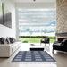 Square Patterned Dark Blue Grey Blue Novelty Rug in a Living Room, pat3535