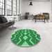 Round Patterned Green Rug in a Office, pat3536grn