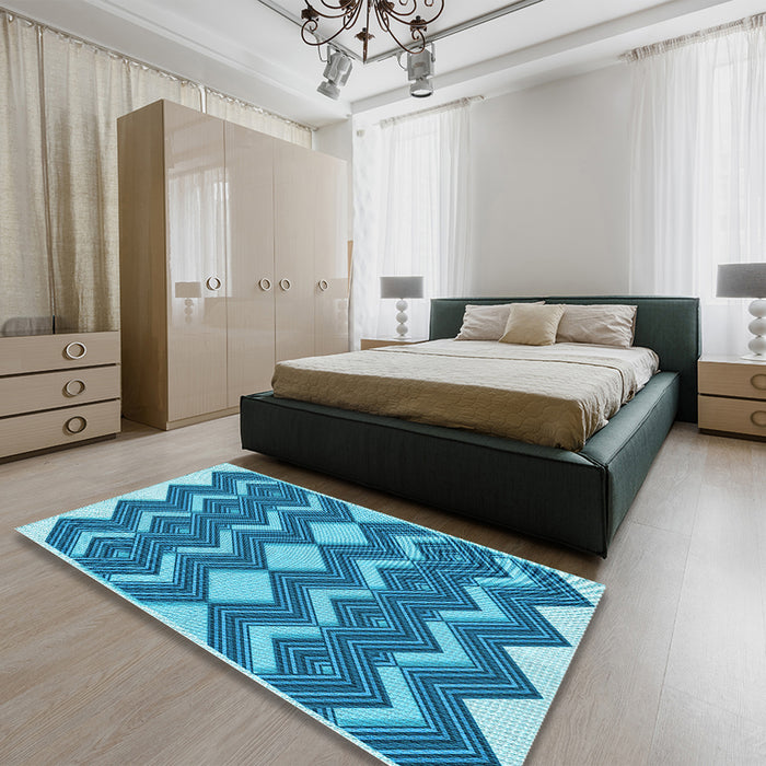 Patterned Blue Rug in a Bedroom, pat3536lblu