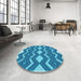 Round Patterned Blue Rug in a Office, pat3536lblu