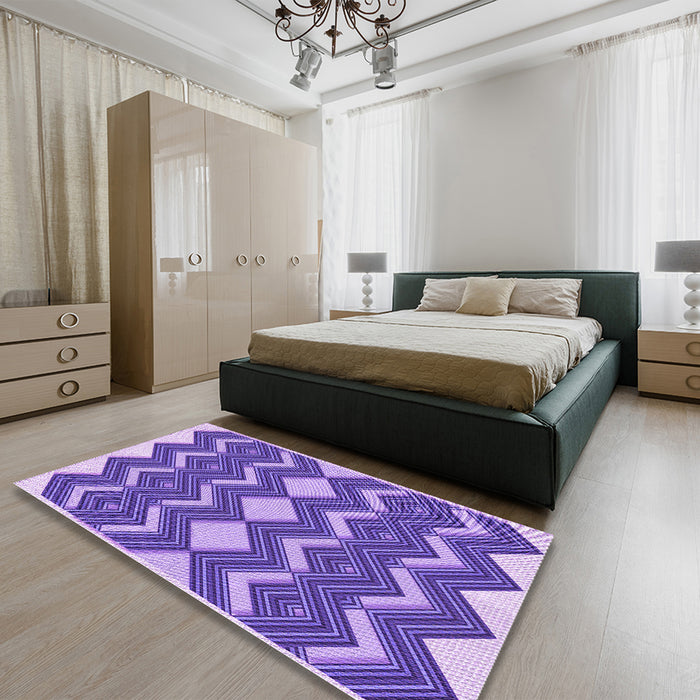 Round Machine Washable Transitional Amethyst Purple Rug in a Office, wshpat3536pur