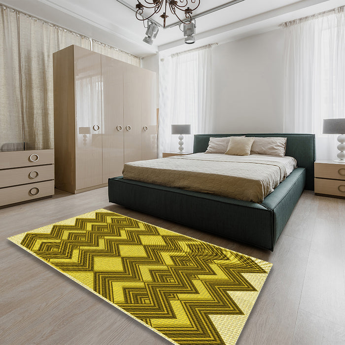 Patterned Dark Bronze Brown Rug in a Bedroom, pat3536yw