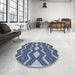 Round Machine Washable Transitional Blue Rug in a Office, wshpat3536