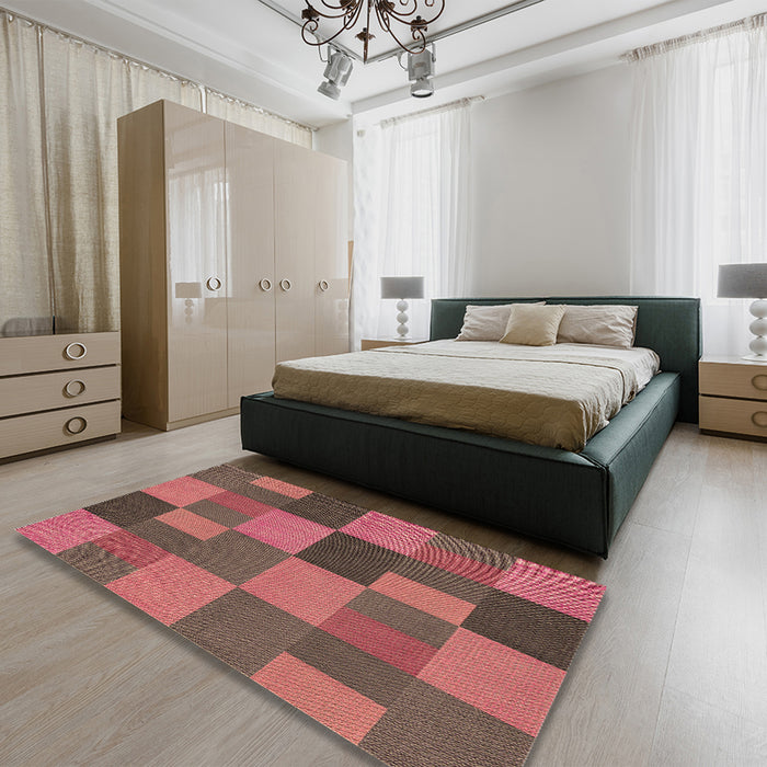 Patterned Copper Red Pink Rug in a Bedroom, pat3537brn