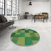 Round Patterned Apple Green Rug in a Office, pat3537grn