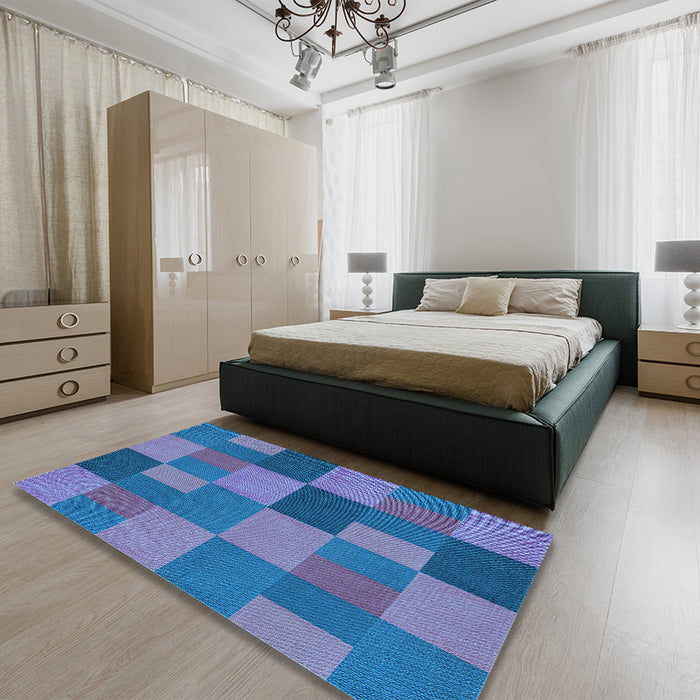 Round Machine Washable Transitional Blue Rug in a Office, wshpat3537lblu