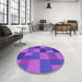 Round Patterned Neon Purple Rug in a Office, pat3537pur