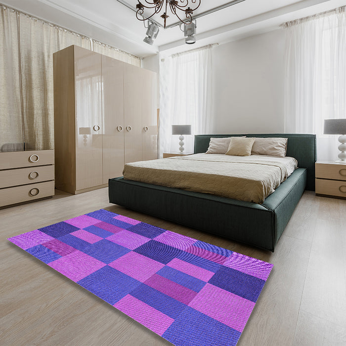 Round Machine Washable Transitional Neon Purple Rug in a Office, wshpat3537pur