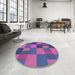 Round Machine Washable Transitional Purple Rug in a Office, wshpat3537