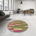 Round Patterned Sienna Brown Rug in a Office, pat3538brn