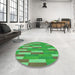 Round Patterned Dark Lime Green Rug in a Office, pat3538grn