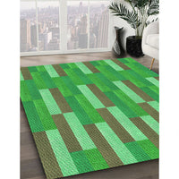 Patterned Dark Lime Green Rug, pat3538grn