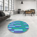 Round Patterned Bright Turquoise Blue Rug in a Office, pat3538lblu