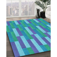 Patterned Bright Turquoise Blue Rug, pat3538lblu