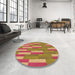 Round Patterned Red Rug in a Office, pat3538org