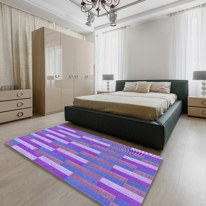 Patterned Blue Violet Purple Rug in a Bedroom, pat3538pur