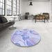 Round Patterned Sky Blue Rug in a Office, pat3539blu