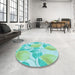 Round Patterned Aquamarine Green Rug in a Office, pat3539lblu