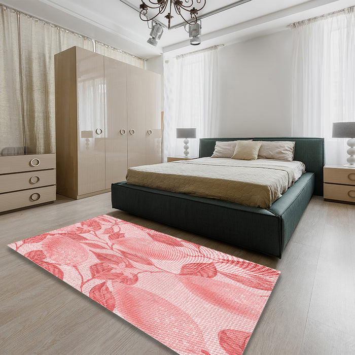 Patterned Red Rug in a Bedroom, pat3539rd