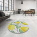 Round Machine Washable Transitional Khaki Green Rug in a Office, wshpat3539