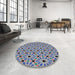 Round Machine Washable Transitional Light Steel Blue Rug in a Office, wshpat353