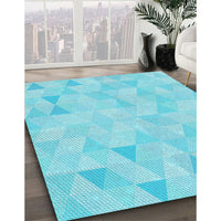 Patterned Bright Turquoise Blue Rug, pat354lblu