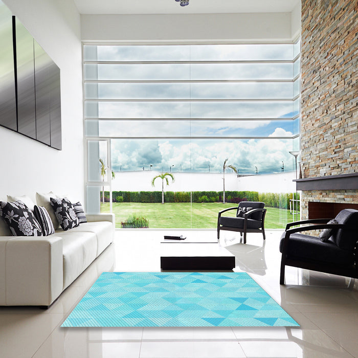 Machine Washable Transitional Bright Turquoise Blue Rug in a Kitchen, wshpat354lblu