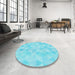 Round Patterned Bright Turquoise Blue Rug in a Office, pat354lblu
